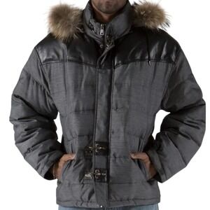 NWOT Pelle Pelle Gray Black Leather Trim Puffer Jacket 2XL Toggle Gorpcore